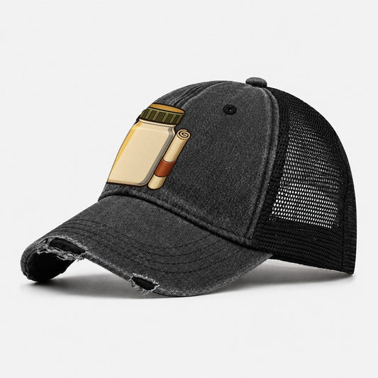 Jar Cache And Log Roll Geocaching Washed Trucker Hat – Black
