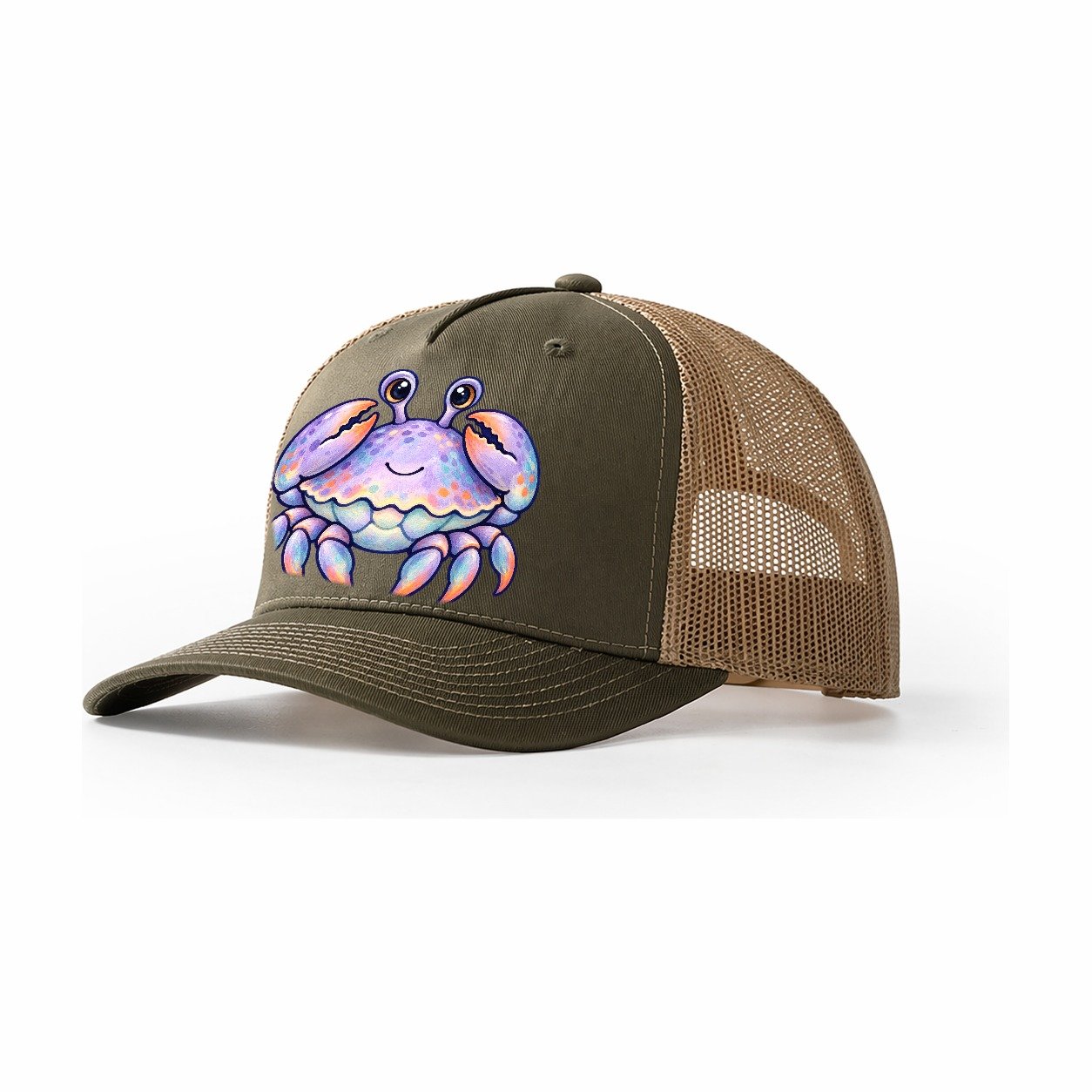 Crab Tucked Claw Hug Sea Sprite Trucker Hat – Olive Khaki