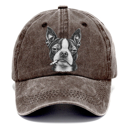 Boston Terrier Smoking Dogs Classic Cap – Brown