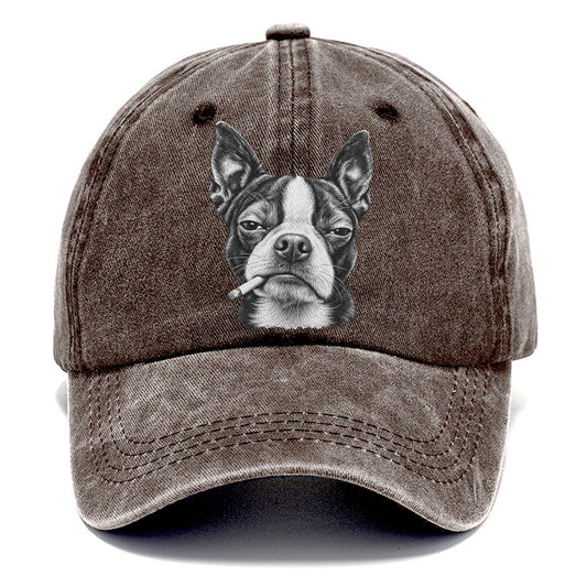 Boston Terrier Smoking Dogs Classic Cap – Brown