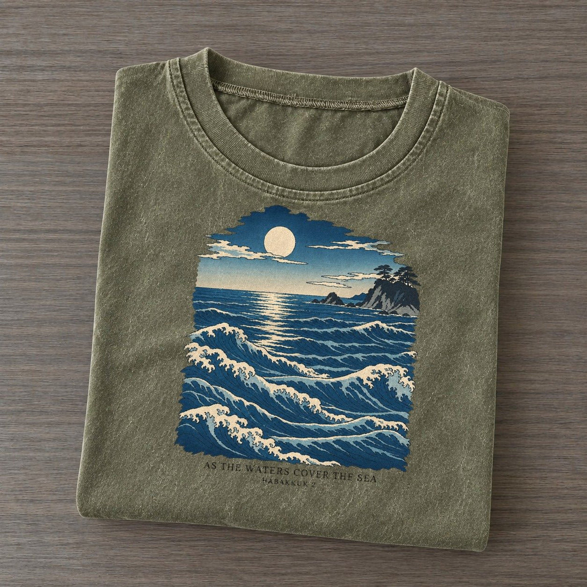 As The Waters Cover The Sea The Great Deep Vintage T-shirt – Army Green
