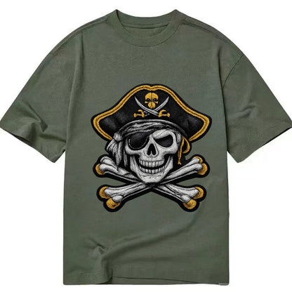 Embroidered Patch Design Pirate Skull Jolly Roger Skull In B Classic T-shirt – Army Green