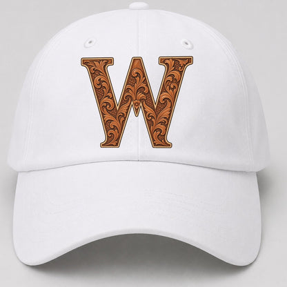 Tooled Leather W Monogram Baseball Cap – White