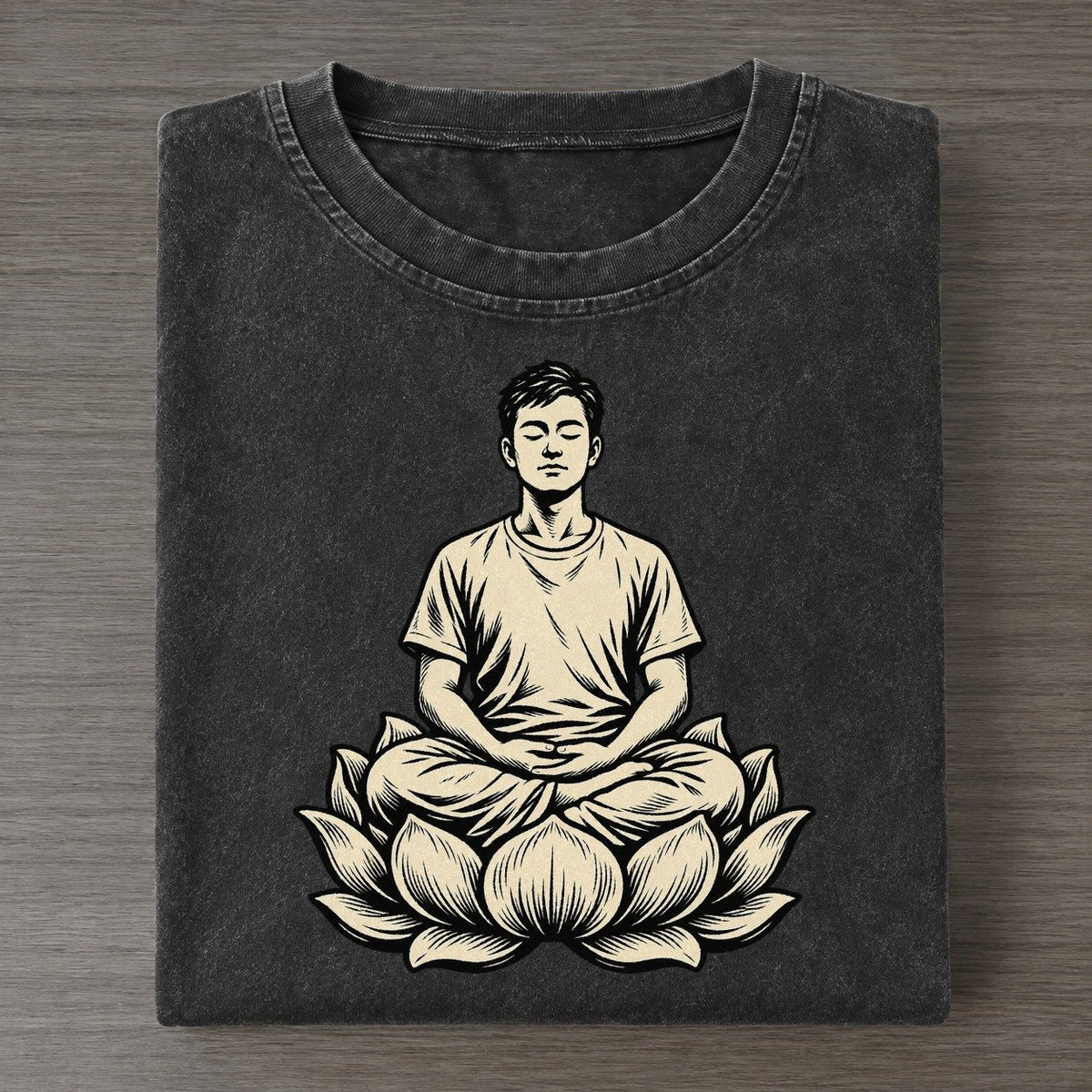 Buddhist Meditation And Lotus World Faiths Ink Figures Vintage T-shirt – Black