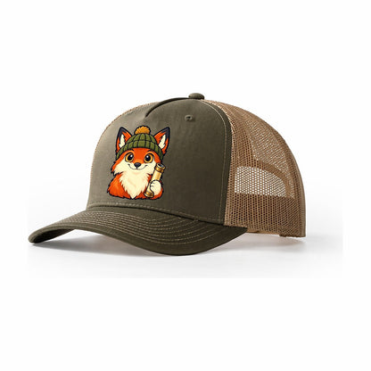 Stargazing Fox In A Beanie Astronomy And Stargazing Trucker Hat – Olive Khaki