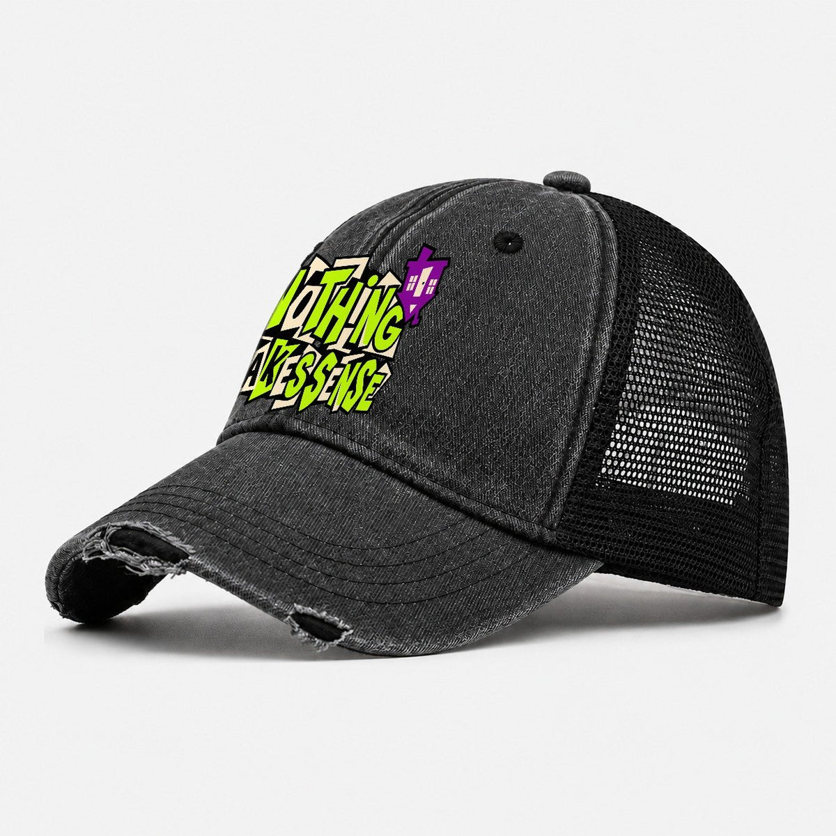 Nothing Makes Sense Crazy Styles Washed Trucker Hat – Black