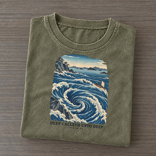 Deep Calleth Unto Deep The Great Deep Vintage T-shirt – Army Green