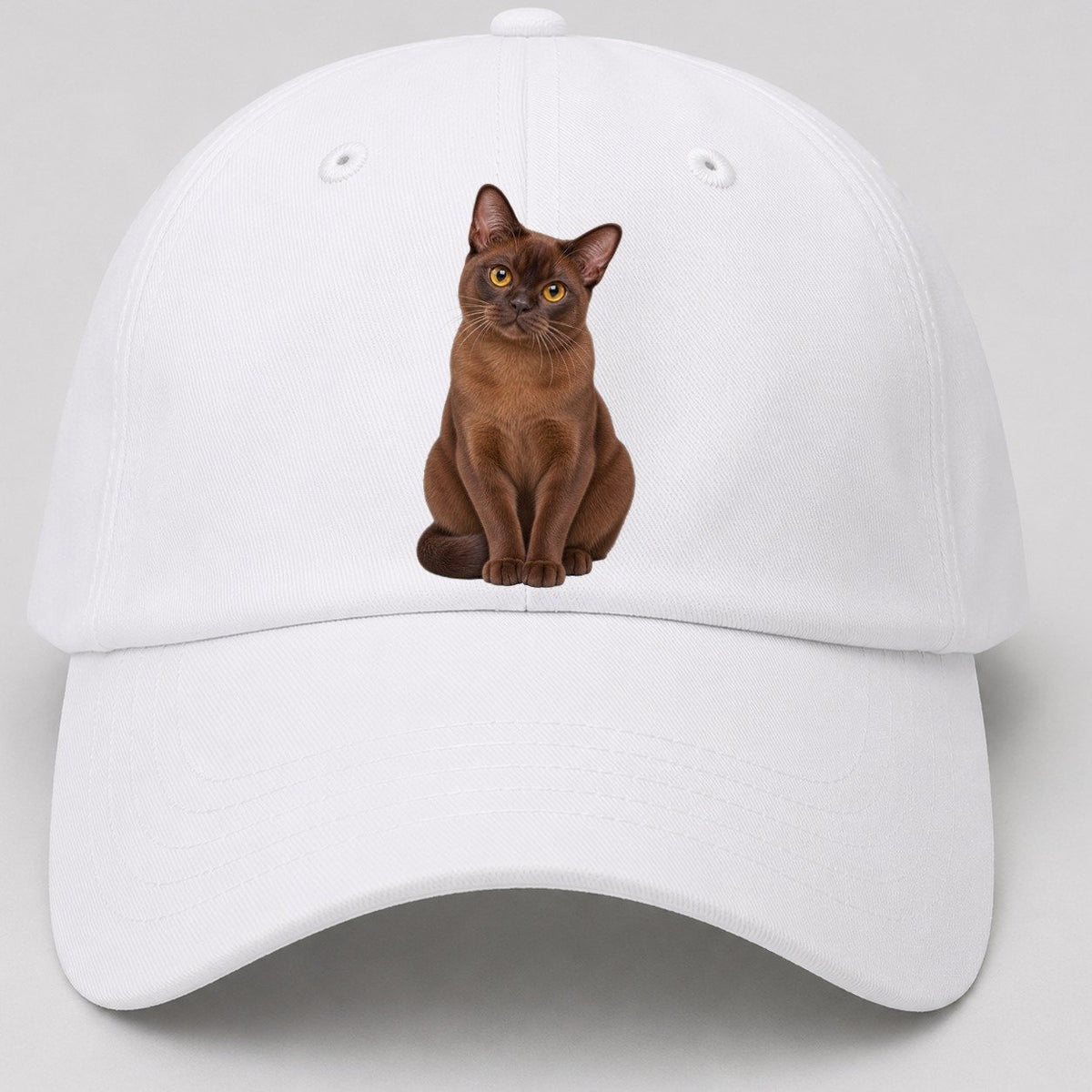 Burmese Seated Portrait Realistic Cat Portrait Baseball Cap – White