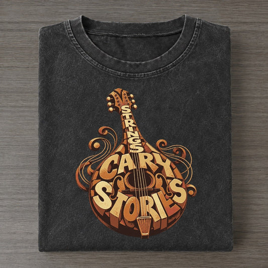 Mandolin Soundhole Letter Sculpture Vintage T-shirt – Black