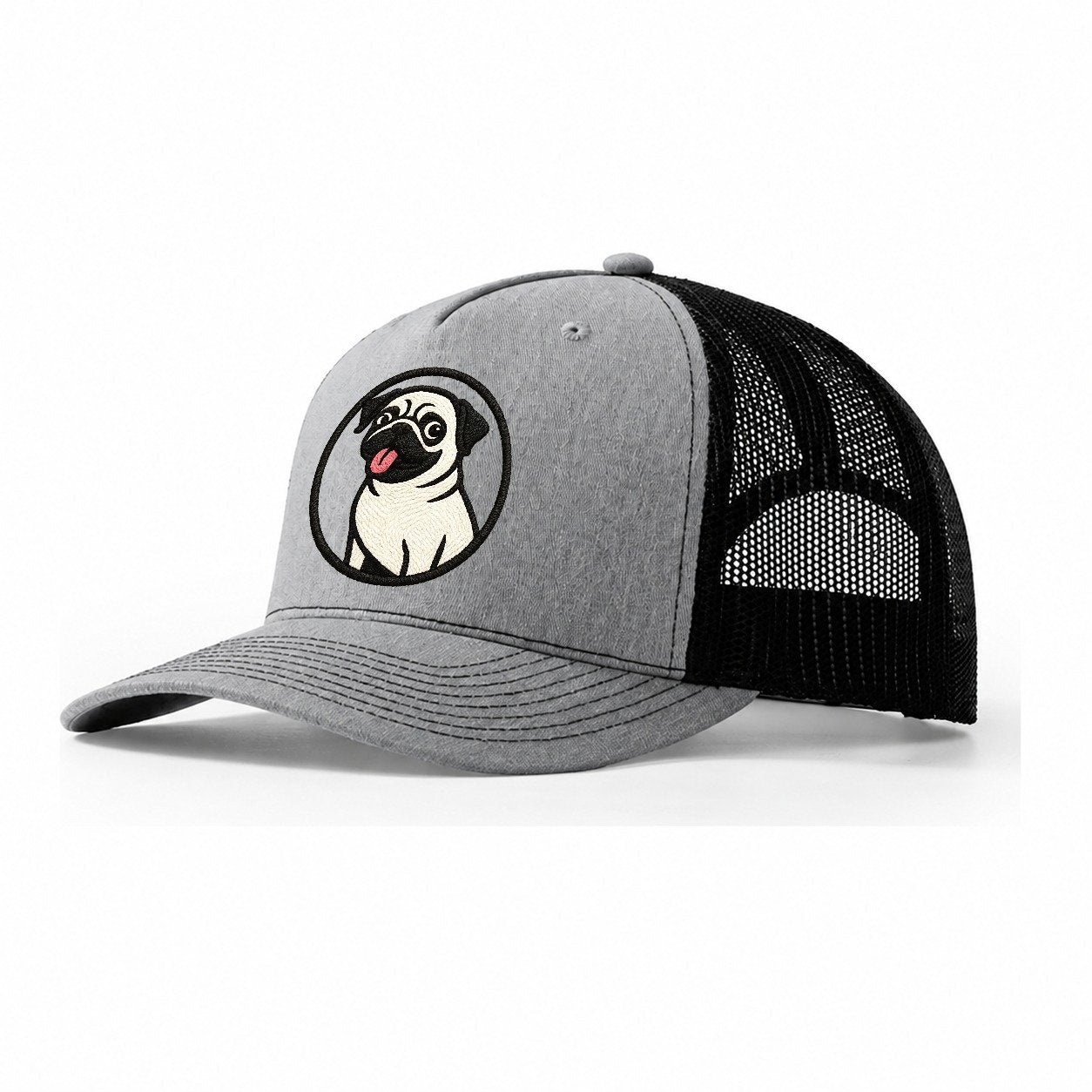 Playful Pug Trucker Hat – Sport Grey Black