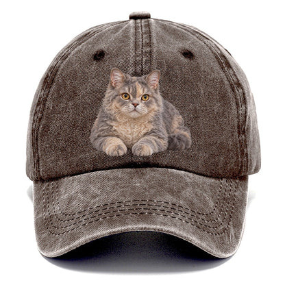 Selkirk Rex Reclining Paws Forward Realistic Cat Portrait Classic Cap – Brown