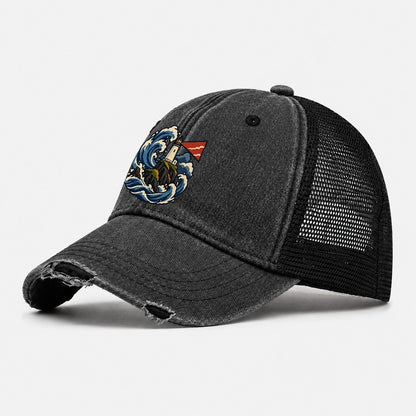 Hebridean Lighthouse And Storm Wave Uk Culture Heritage Washed Trucker Hat – Black