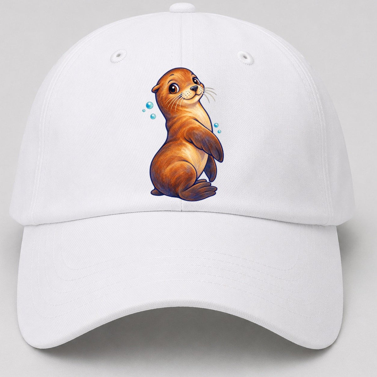 Sea Lion Upright Twist Sea Sprite Baseball Cap – White