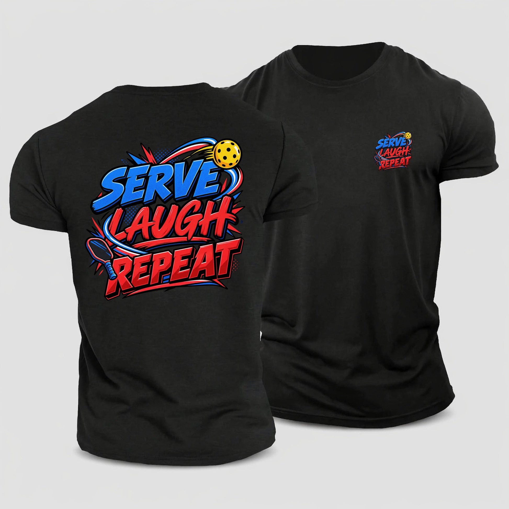 Serve Laugh Repeat Pickleball Life Cotton T-Shirt – Black