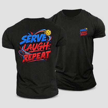 Serve Laugh Repeat Pickleball Life Cotton T-Shirt – Black