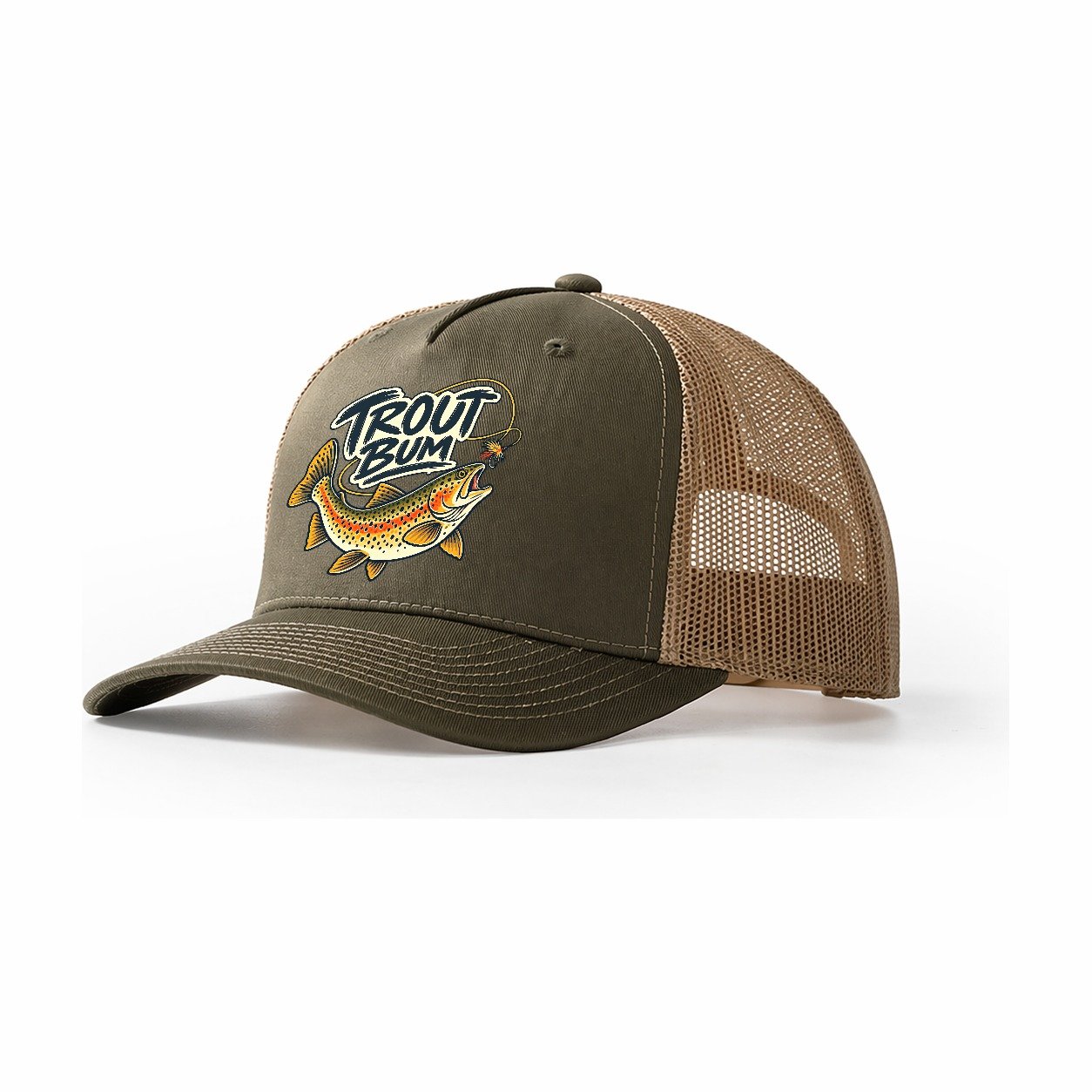 Trout Bum Fishing Elegant Trucker Hat – Olive Khaki