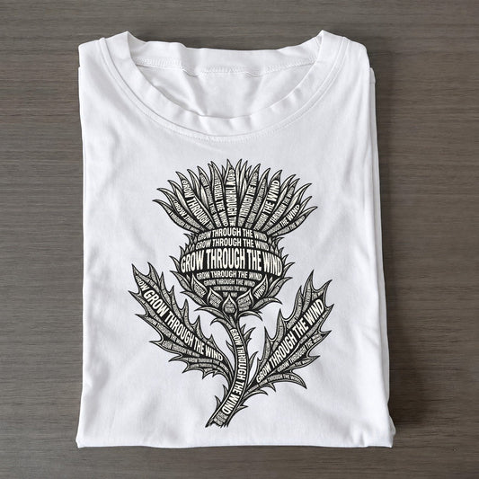 Thistle Winged Leaves Phrase Silhouette Classic T-shirt – White