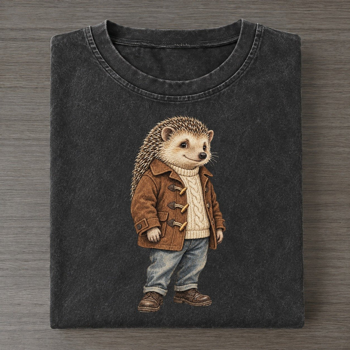 Hedgehog Wardrobe Portrait Wild Wardrobe Portraits Vintage T-shirt – Black