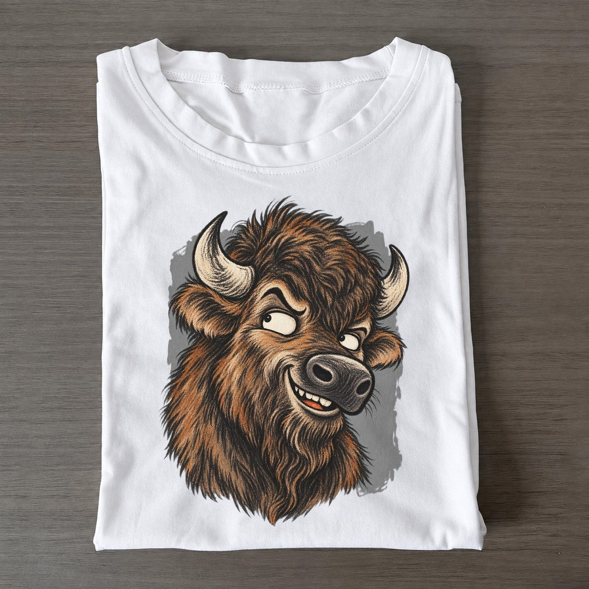 Bison Expressive Portrait Wild Grin Gallery Classic T-shirt – White