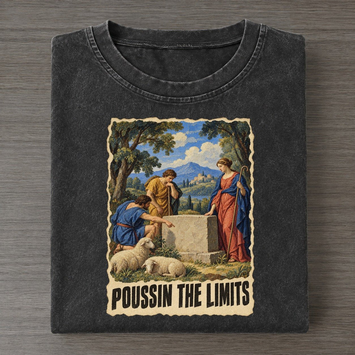 Poussin The Limits Arcadian Shepherds Art Pun Vintage T-shirt – Black