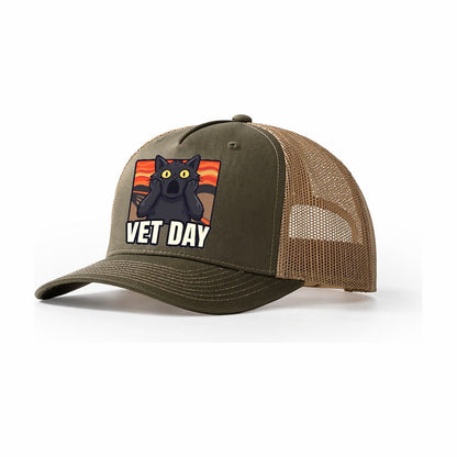 Black Cat Scream Vet Day Scream Trucker Hat – Olive Khaki