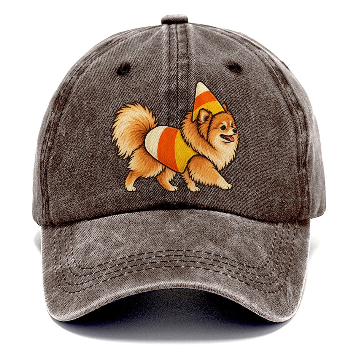 One Pomeranian In Halloween Costume Candy Corn Costume Tri Color Pointed Cone Halloween Dog Parade Classic Cap – Brown