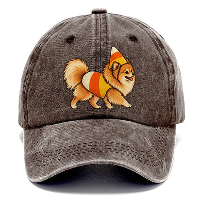 One Pomeranian In Halloween Costume Candy Corn Costume Tri Color Pointed Cone Halloween Dog Parade Classic Cap – Brown