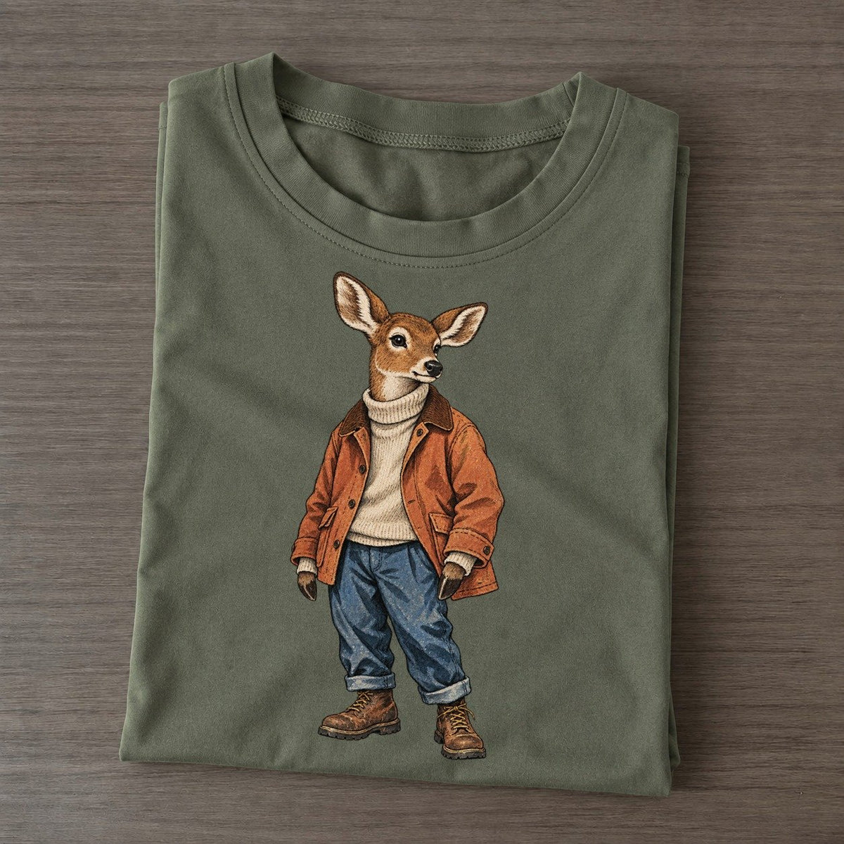 White Tailed Deer Wardrobe Portrait Wild Wardrobe Portraits Classic T-shirt – Army Green