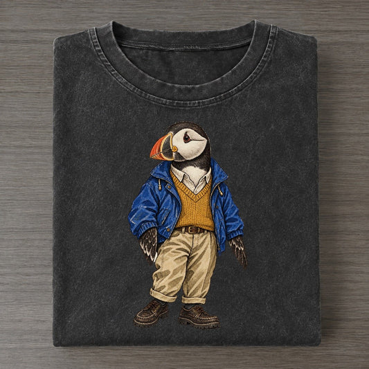Atlantic Puffin Wardrobe Portrait Wild Wardrobe Portraits Vintage T-shirt – Black