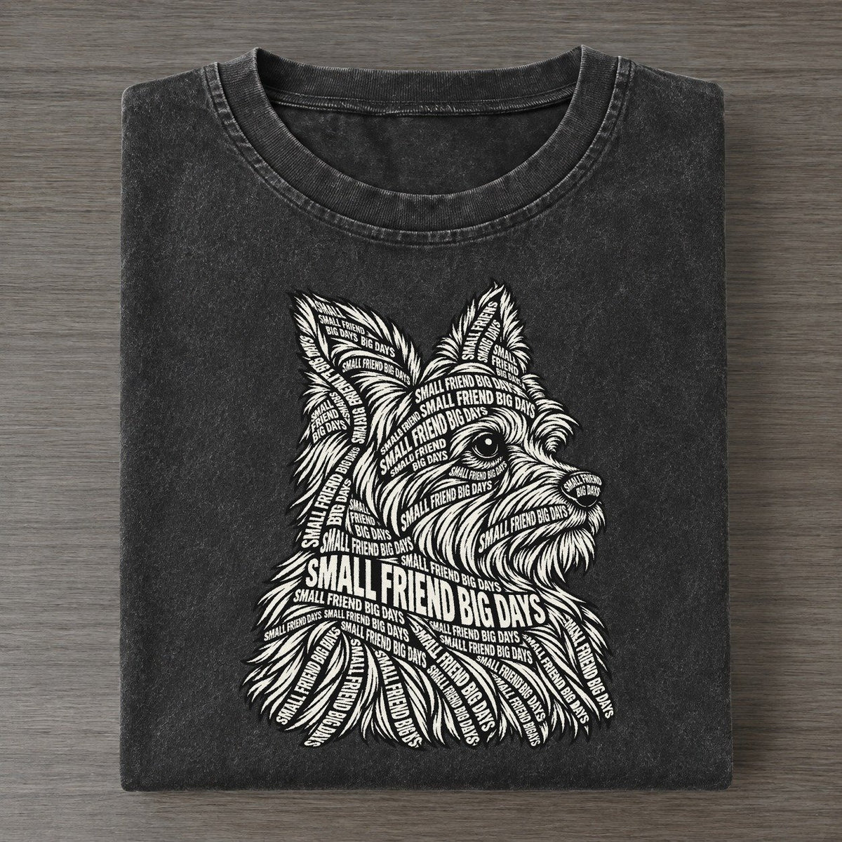 Yorkie Perky Profile Phrase Silhouette Vintage T-shirt – Black