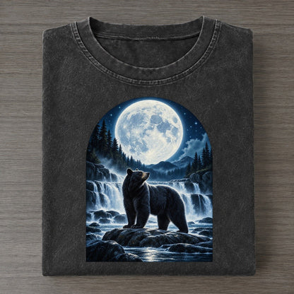 Bear At The Falls Moon Country Vintage T-shirt – Black