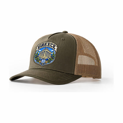 Greece Retro Badge Country Logos Trucker Hat – Olive Khaki