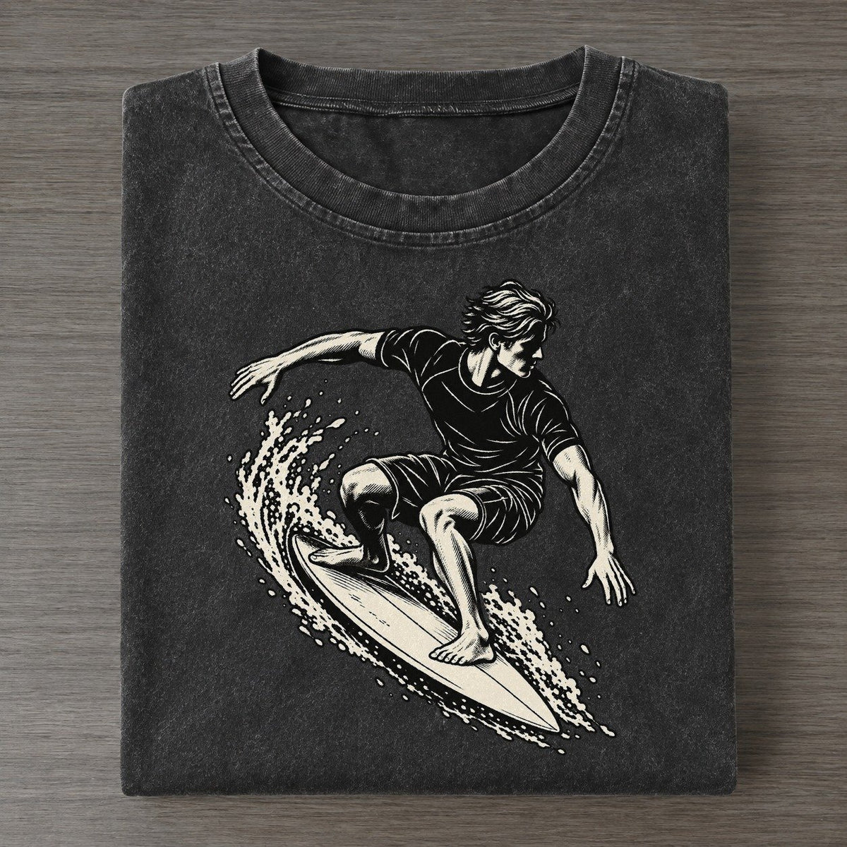 Surfer Carving Cutback Global Sports Ink Figures Vintage T-shirt – Black