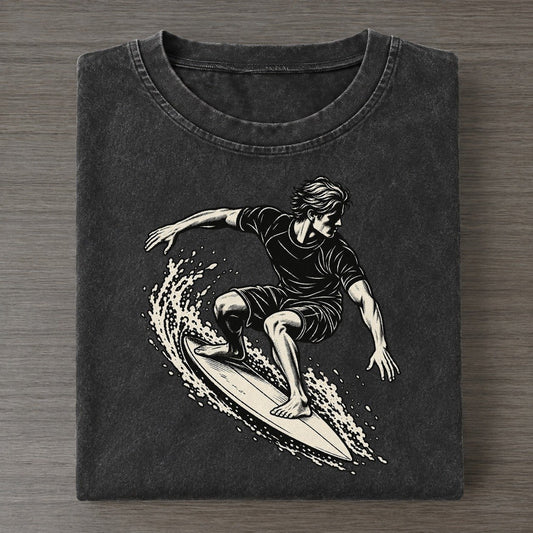 Surfer Carving Cutback Global Sports Ink Figures Vintage T-shirt – Black