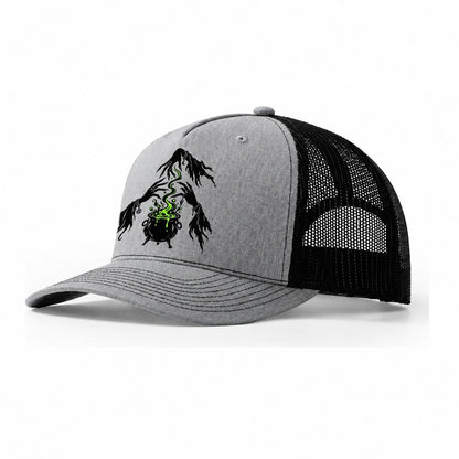 The Coven Protects Witch Magic Trucker Hat – Sport Grey Black