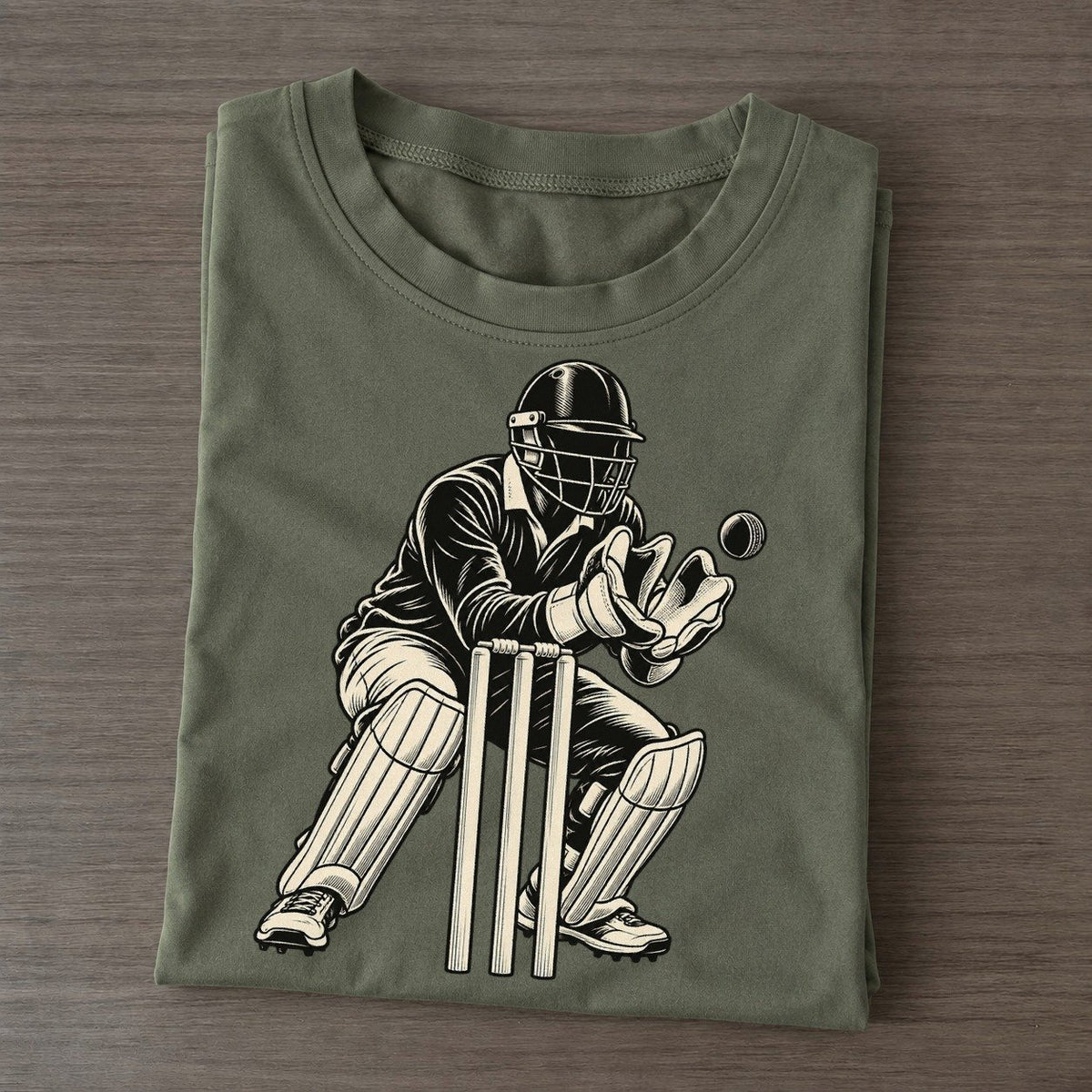 Cricket Wicketkeeper Catch Global Sports Ink Figures Classic T-shirt – Army Green