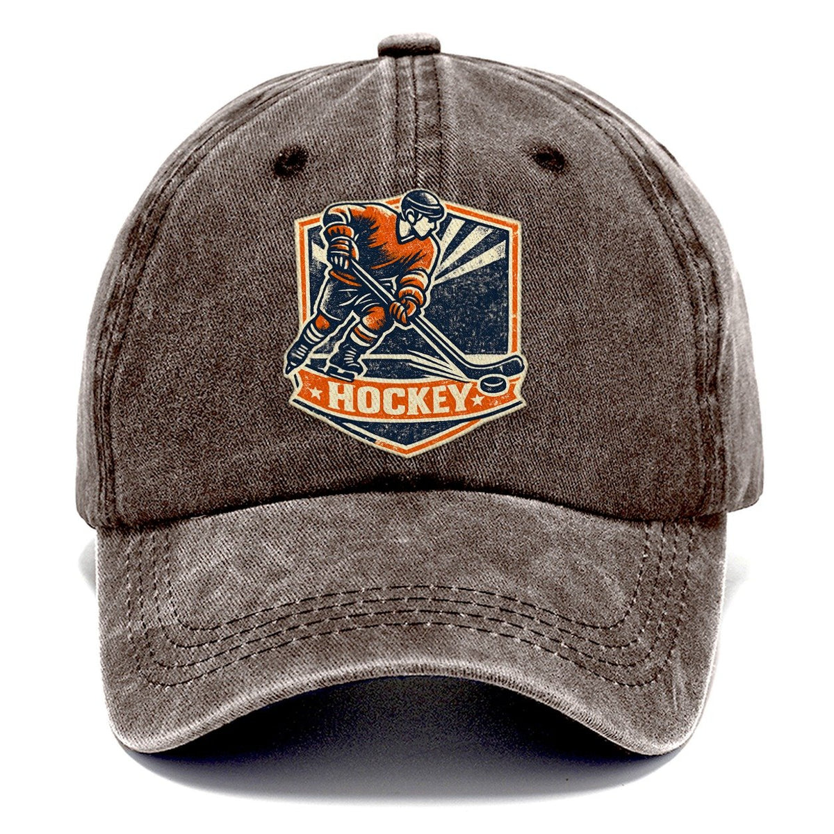 Vintage Screenprint Ice Hockey Player Classic Cap – Brown