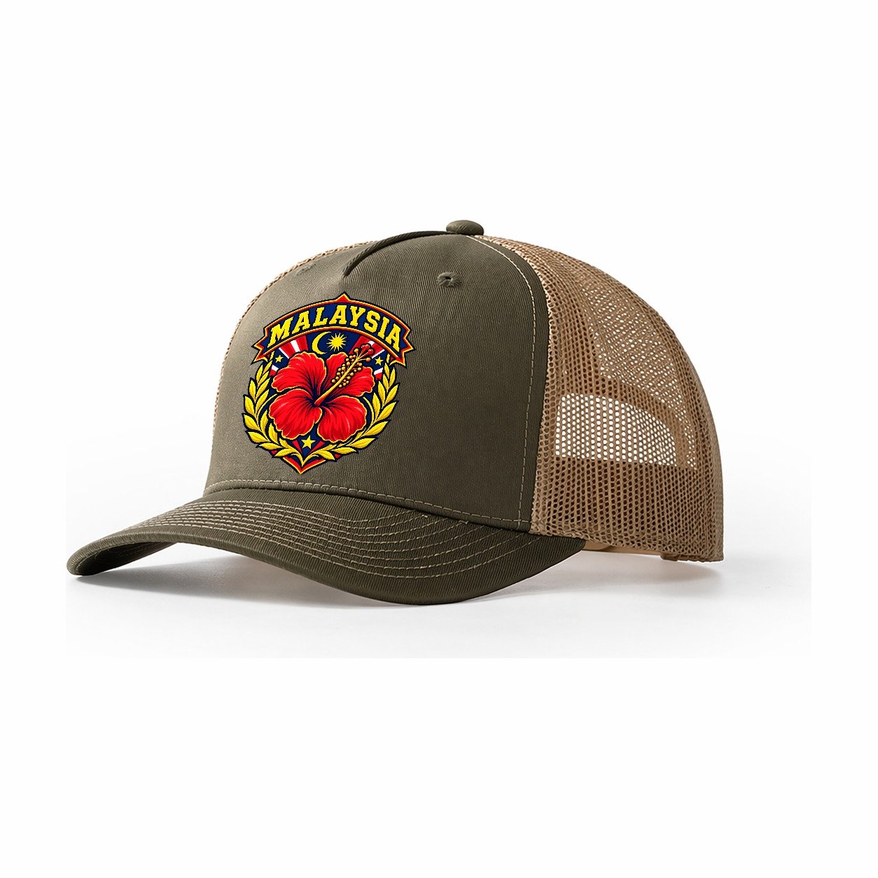 Malaysia Retro Badge Country Logos Trucker Hat – Olive Khaki
