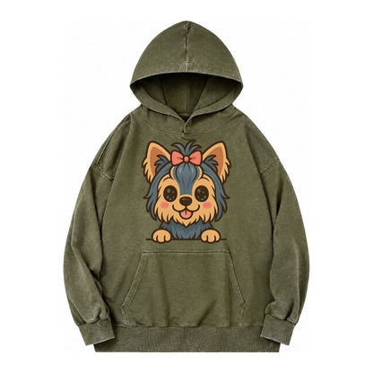 Yorkshire Terrier Modern Tiny Dog Logo Vintage Washed Hoodie – Army Green