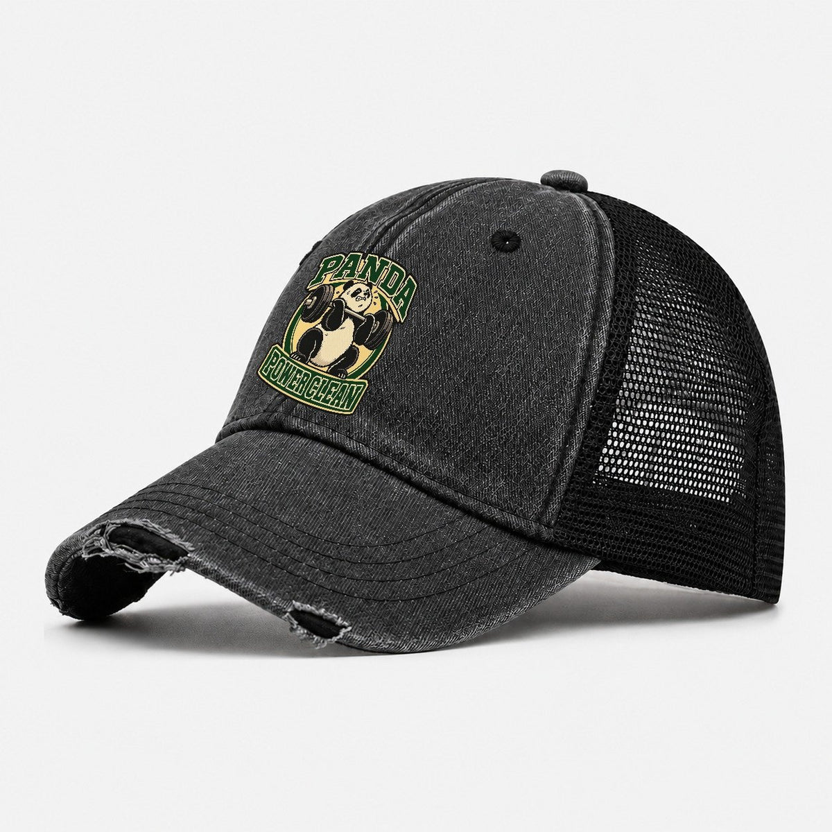 Panda Power Clean Animal Lifters Washed Trucker Hat – Black