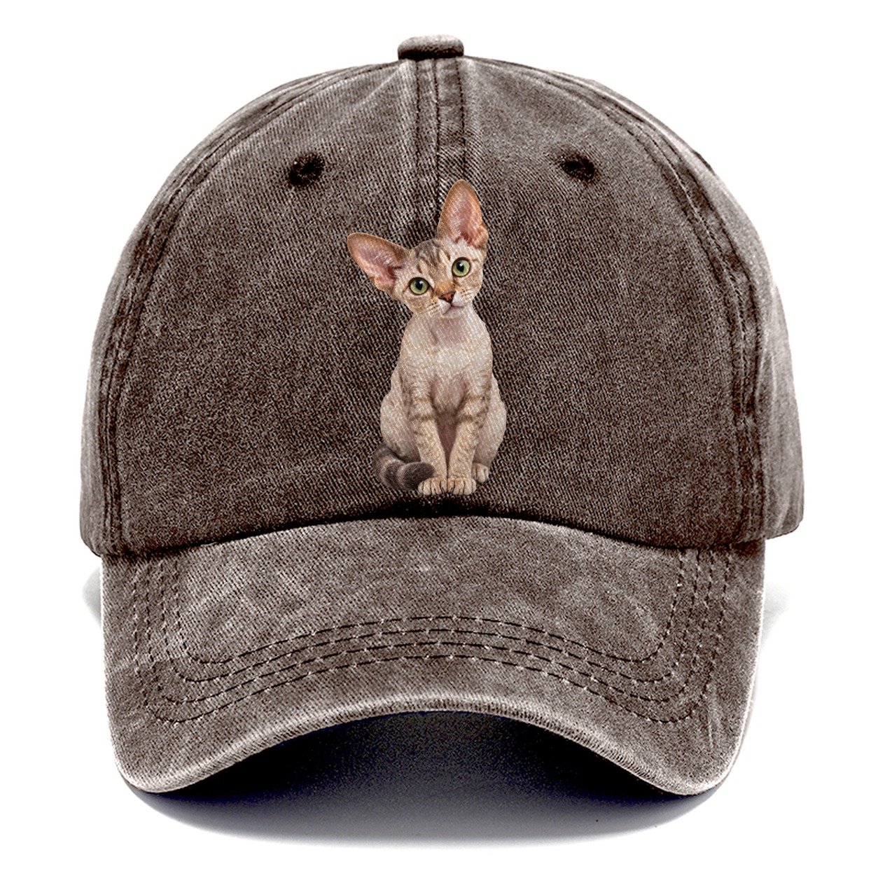 Devon Rex Seated Portrait Realistic Cat Portrait Classic Cap – Brown