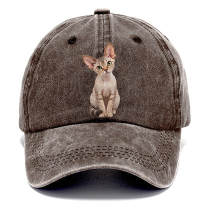 Devon Rex Seated Portrait Realistic Cat Portrait Classic Cap – Brown