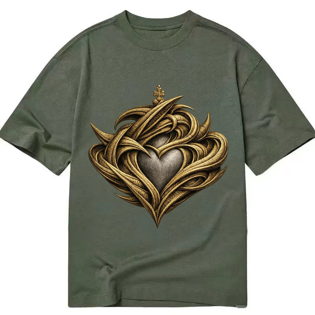 Abstract Claddagh Symbol Washed Classic T-shirt – Army Green
