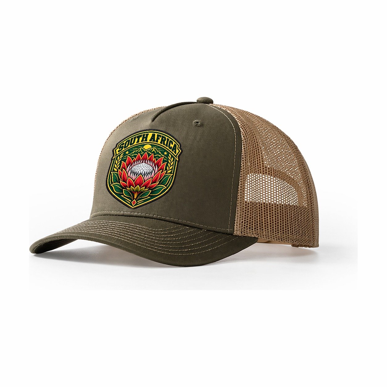 South Africa Retro Badge Country Logos Trucker Hat – Olive Khaki