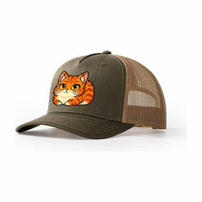 Orange Tabby Loafing Peeking Cats Trucker Hat – Olive Khaki