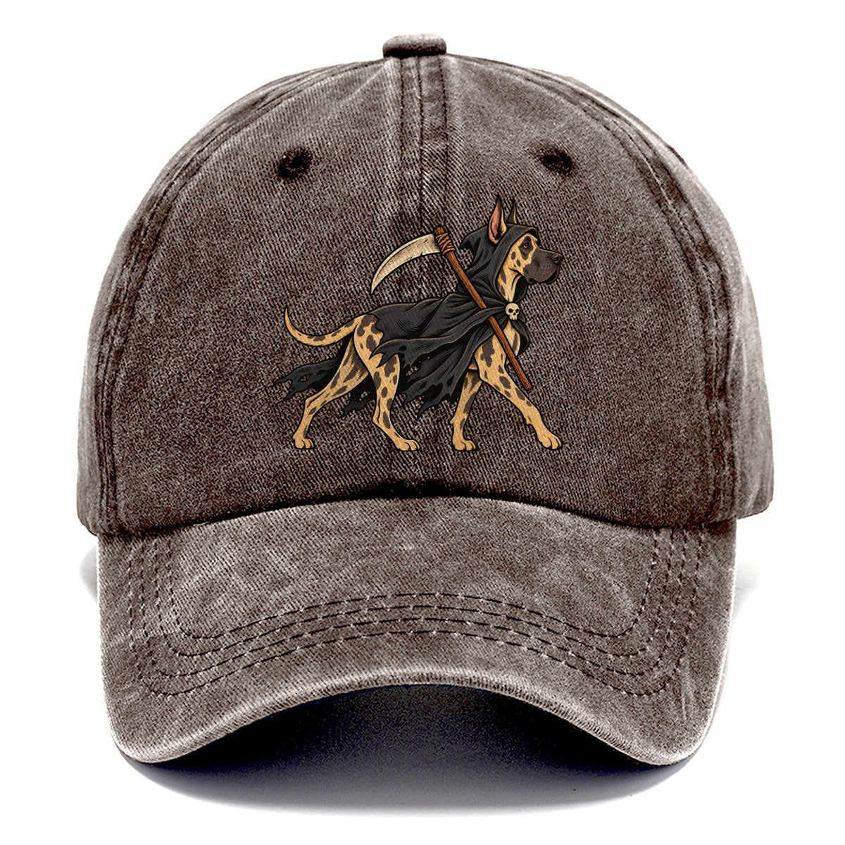 One Great Dane In Halloween Costume Grim Reaper With A Small Hooded Cloak And Toy Scythe Halloween Dog Parade Classic Cap – Brown