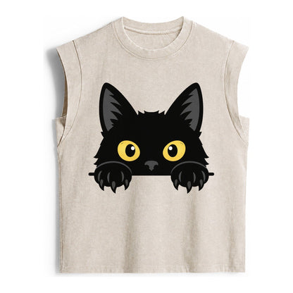Black Cat Vintage Washed Tank – Beige