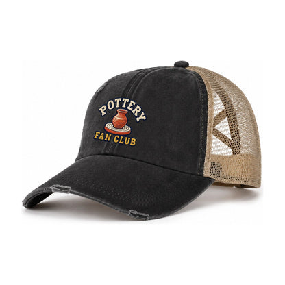 Pottery Fan Club Women's Ponytail Trucker Hat – Washed Black Khaki