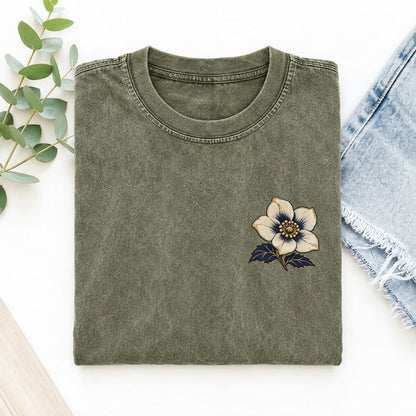 Hellebore Winter Cup Left Chest Vintage T-shirt – Army Green