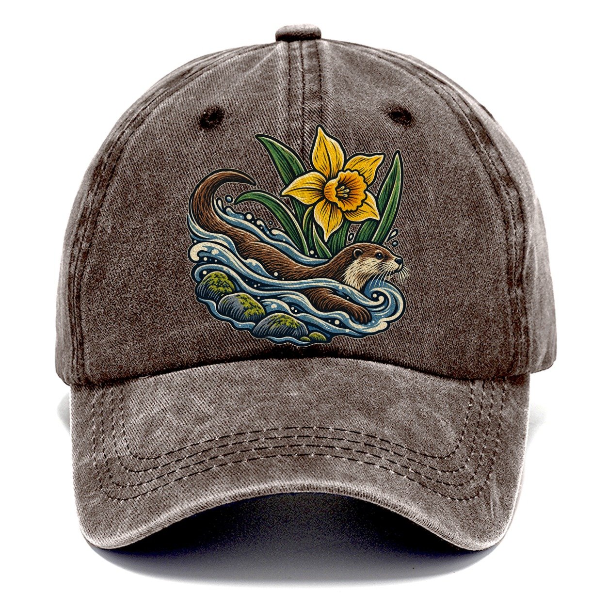 Welsh Otter And Daffodil Stream Uk Culture Heritage Classic Cap – Brown